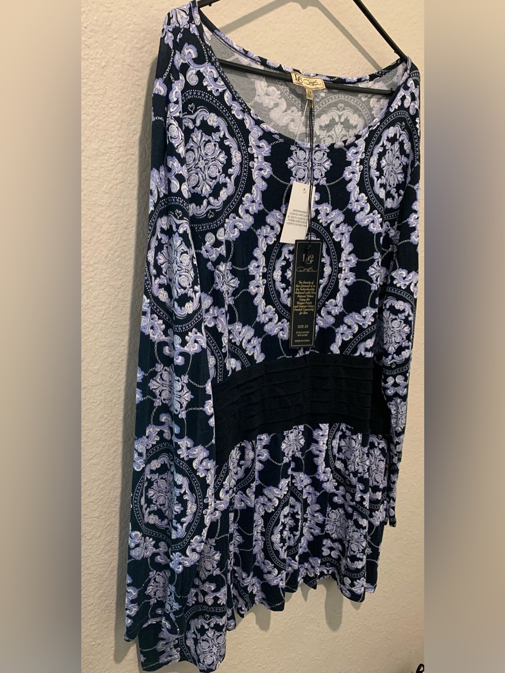 DG2 Diane Gilman Navy Tunic with Lavender Medallion Print - Picture 8 of 9